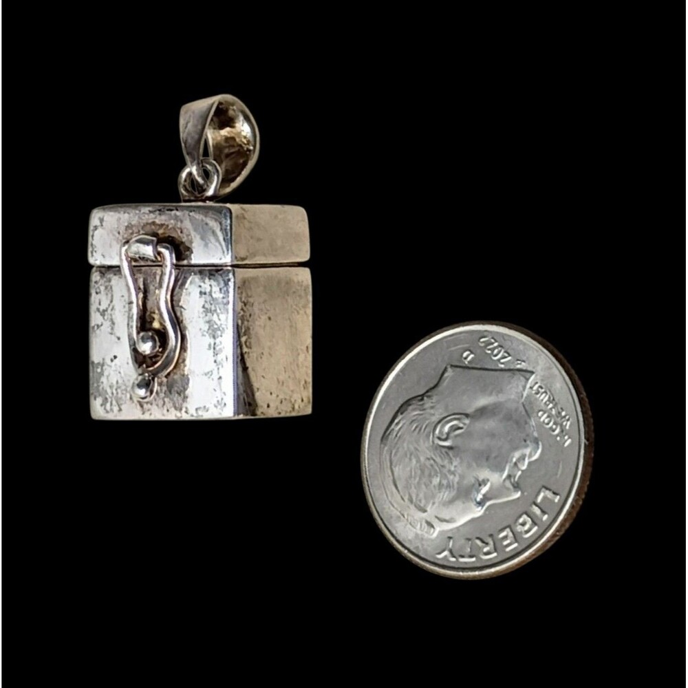 Vintage Sterling Silver 925 Wish Prayer Lock Box Pendant - Picture 4 of 6